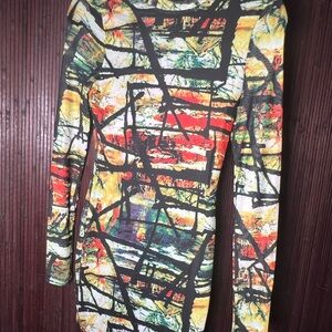 Abstract Multicolor Long Sleeve Dress
